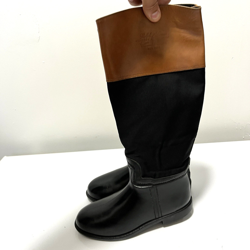Polo Ralph Lauren Womens Black Rubber. Tan Leather Equestrian Riding Boots US 6B - Picture 2 of 12